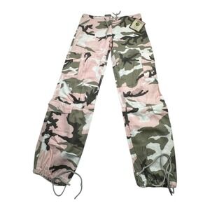 Rothco Womens Vintage Paratrooper Fatigue Pants Pink Camo Cargo Drawstring XS